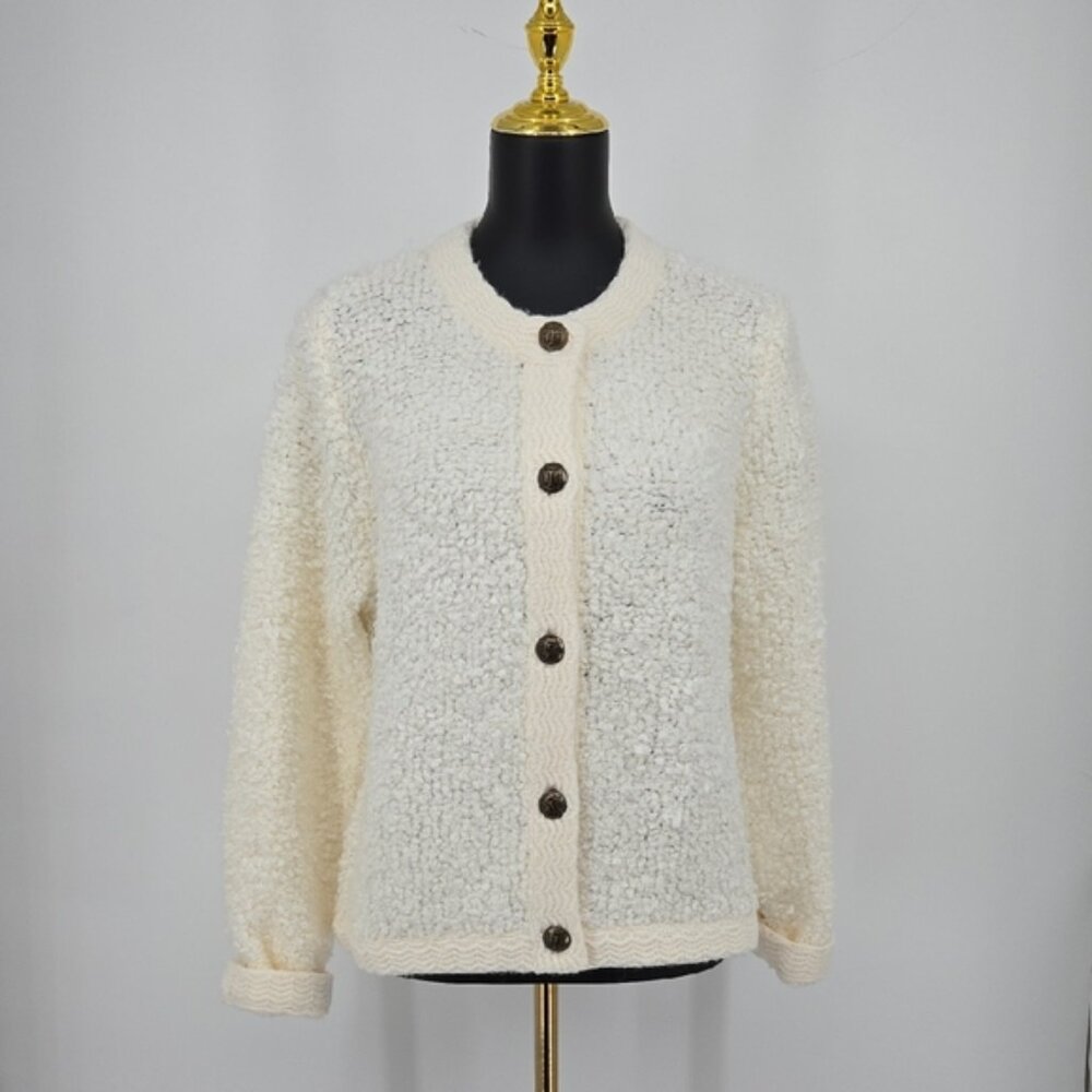 Talbots Cardigan Cozy Cream Ivory 5 Button-Up Jacket Size Large